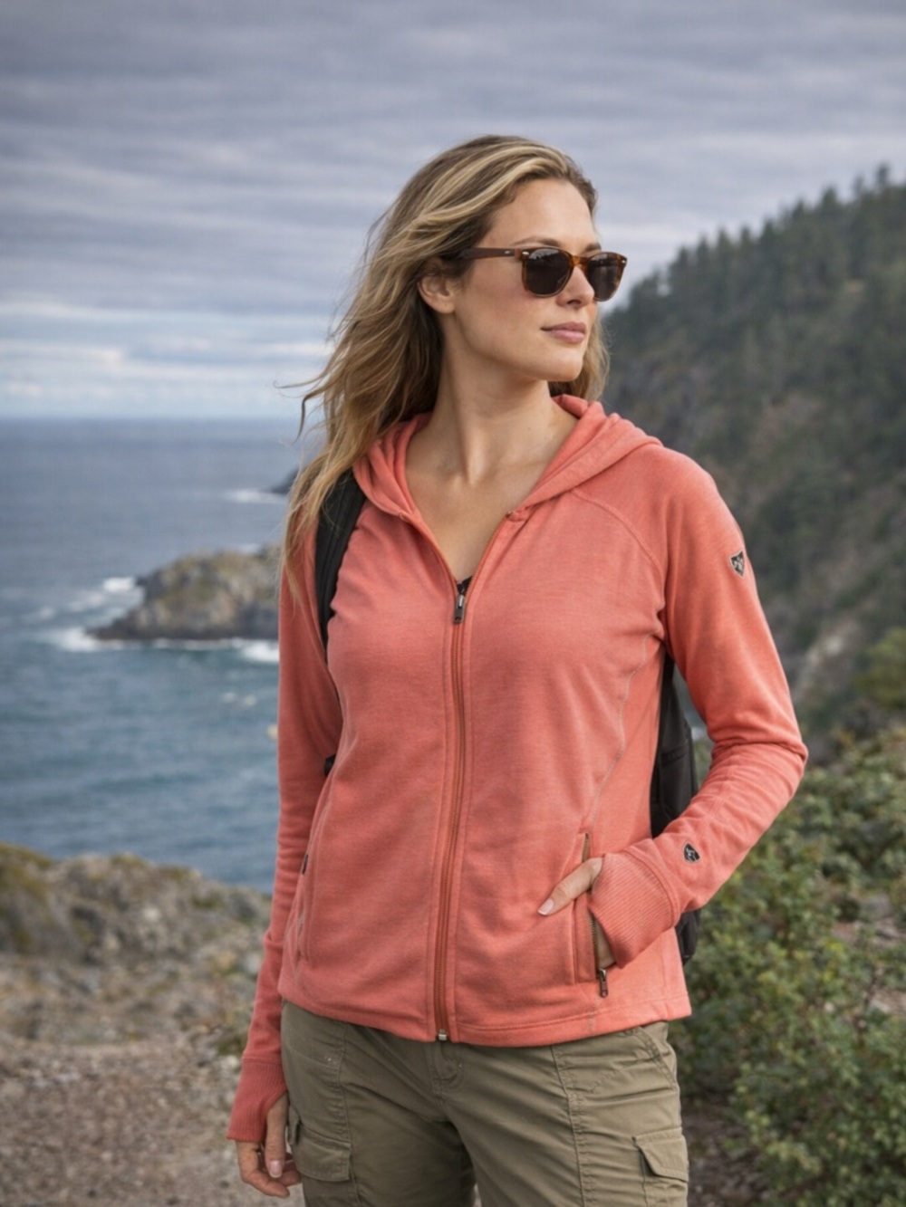 KÜHL Inspira Hoodie Womens XL Coral Full Zip Lightweight Performance Jacket